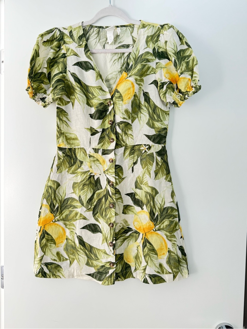 H&M Lemon & Leaf Puff Sleeve Mini Dress in Yellow and Green - Picture 2 of 3